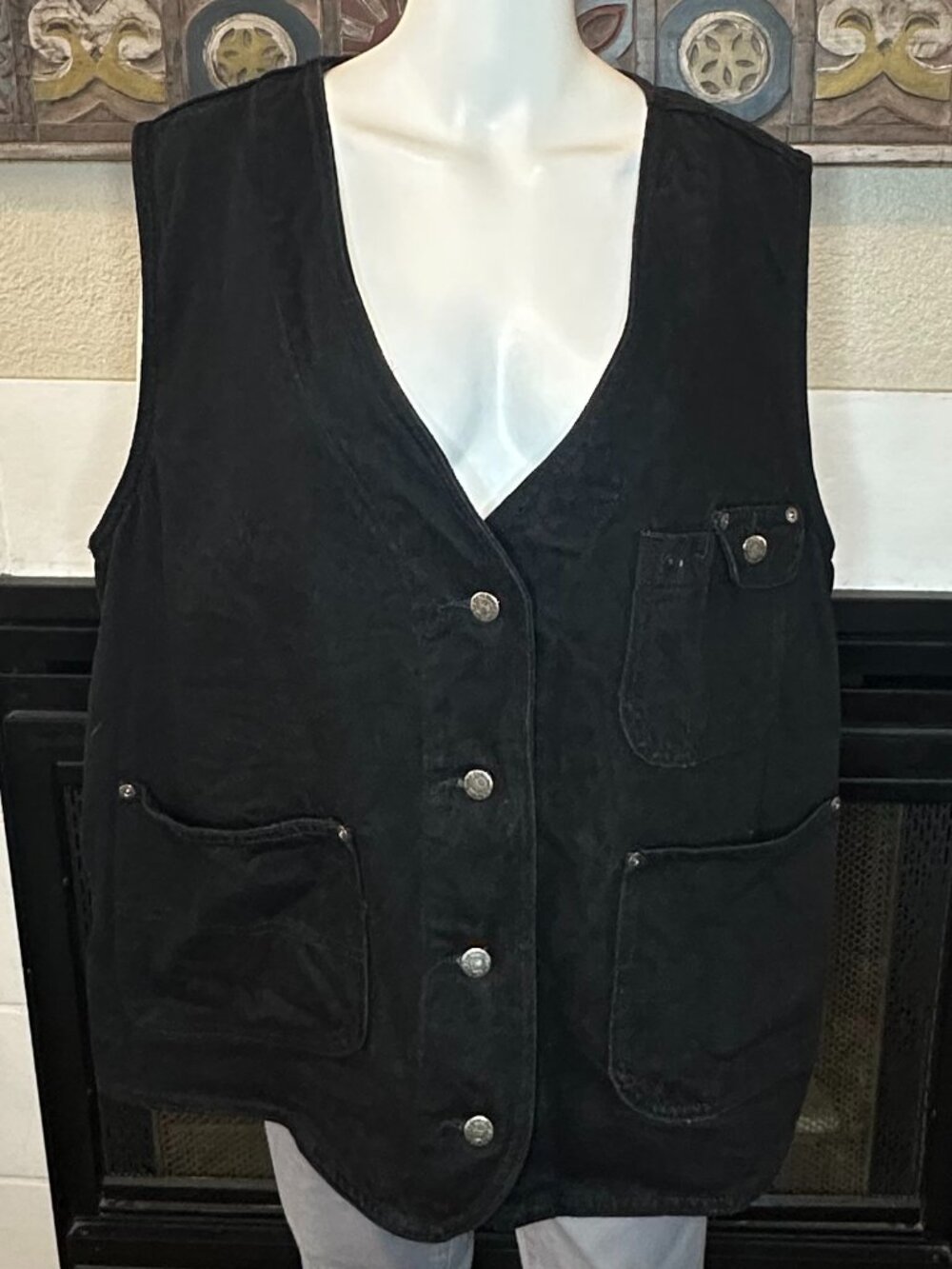 2X VEST Delta Blues Jeans wear Biker Vest Men Black Denim Closure Pocket